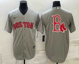 Mens Boston Red Sox Big Logo Grey Stitched MLB Cool Base Nike Jersey->boston red sox->MLB Jersey